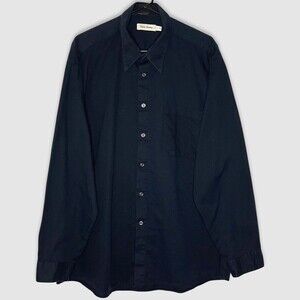 Linea Dome Mens Shirt XL Dark Blue Textured Cotton Long Sleeve Button Up Casual